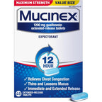 Mucinex 12 Hour Maximum Strength 1200 mg 48 Tablets front packaging for chest congestion relief