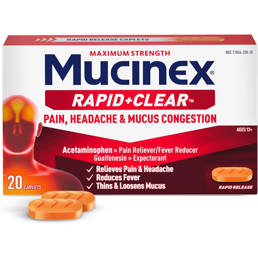 Mucinex Rapid Clear Maximum Strength Cold Medicine 20 count front box view