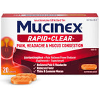 Mucinex Rapid Clear Maximum Strength Cold Medicine 20 count front box view