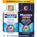 Mucinex Fast Max Day and Night liquid medicine combo pack front view on white background