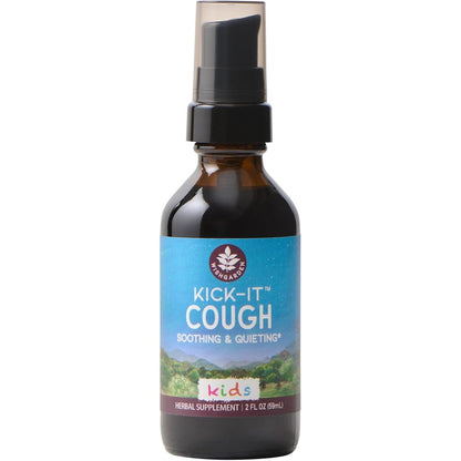 WishGarden Herbs Kick-It Cough for Kids two ounce bottle front view