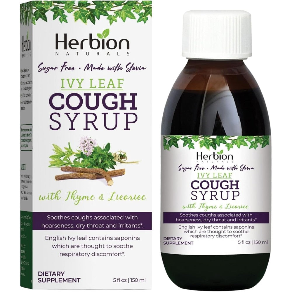 HERBION Naturals Ivy Leaf Cough Syrup bottle front view showing natural ingredients packaging
