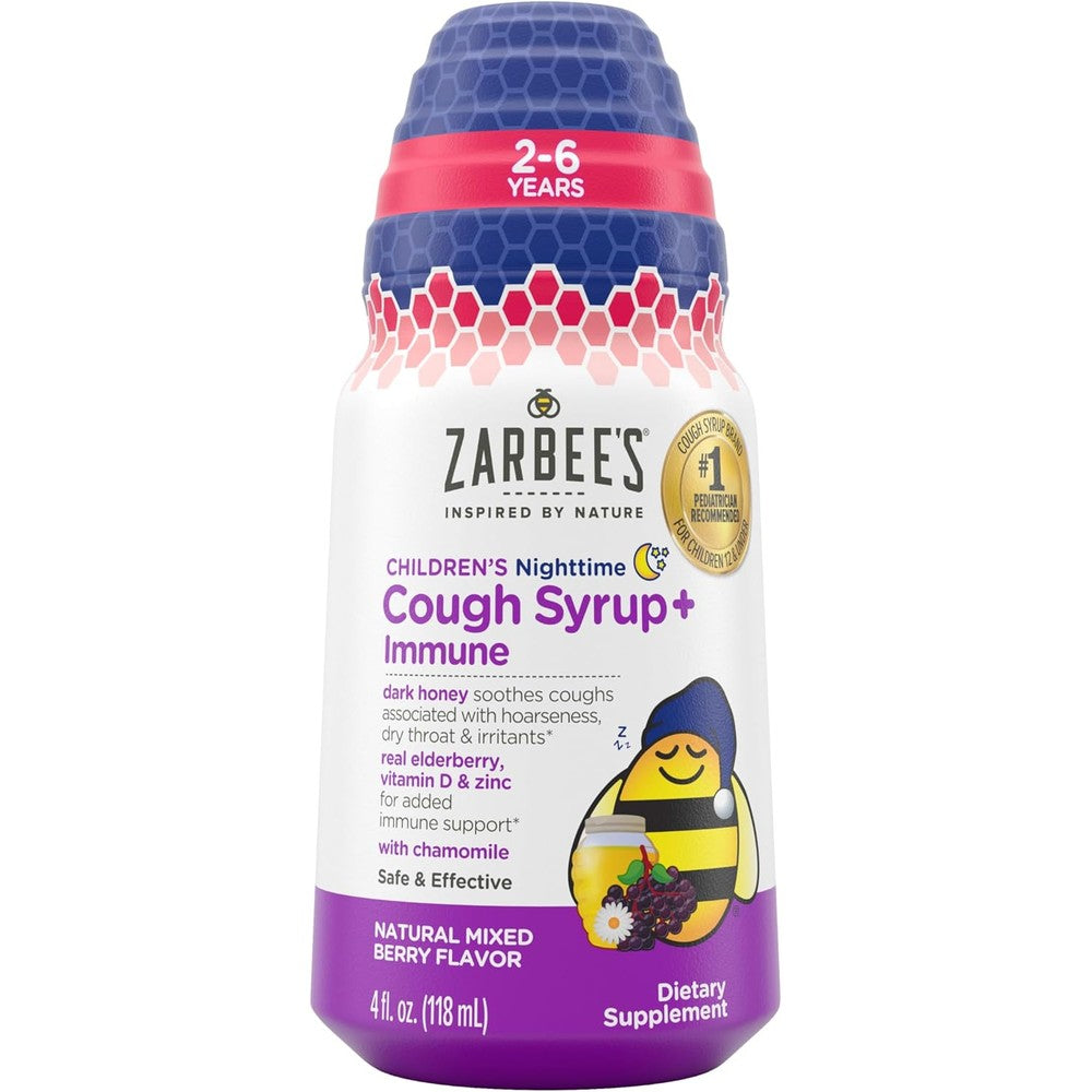 Zarbee's Children's Nighttime Honey Cough Syrup front packaging view for immune support