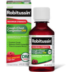 Robitussin Adult Maximum Strength Cough and Chest Congestion DM Max liquid syrup front view showing packaging details.