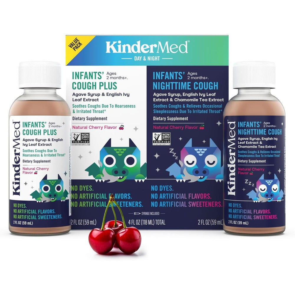 KinderMed Infants Cough Day And Night Value Pack front packaging view for infant cough relief