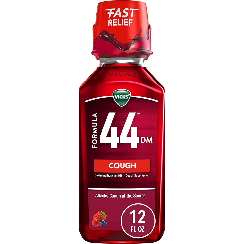 Vicks Formula 44 DM Cough Liquid front view bottle for imported cough relief