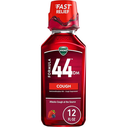 Vicks Formula 44 DM Cough Liquid front view bottle for imported cough relief