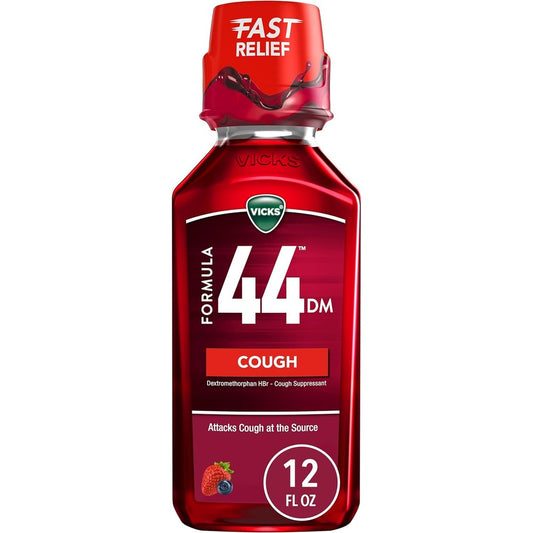 Vicks Formula 44 DM Cough Liquid front view bottle for imported cough relief