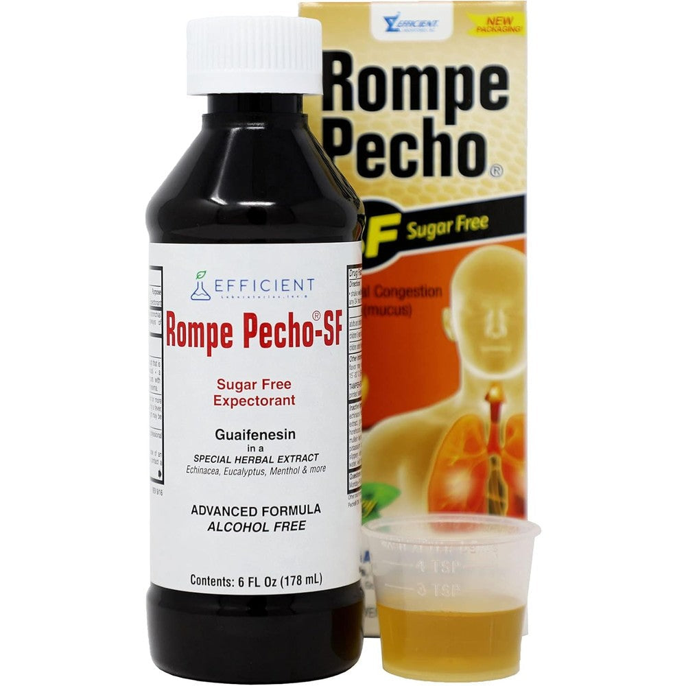 Rompe Pecho SF Sugar Free Cough Syrup front package viewing orange flavor details