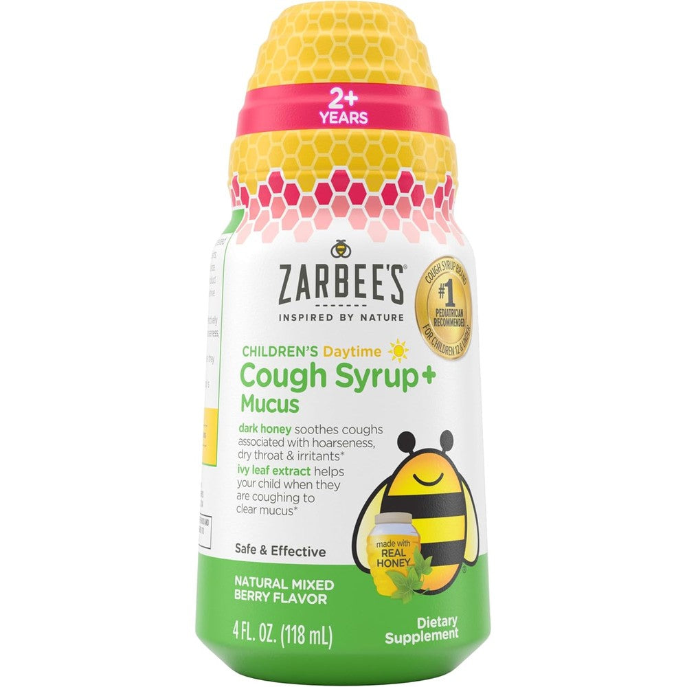 Zarbee's Children's Honey Cough Syrup and Mucus Daytime four fluid ounce bottle front view