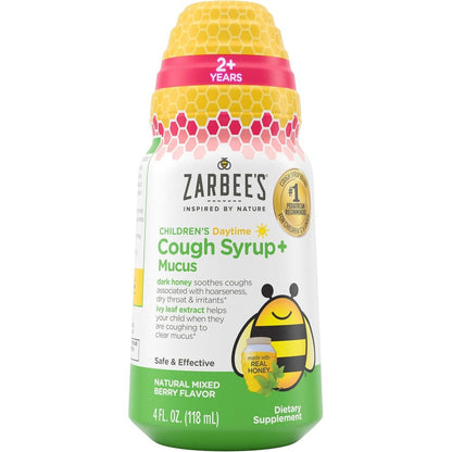 Zarbee's Children's Honey Cough Syrup and Mucus Daytime four fluid ounce bottle front view