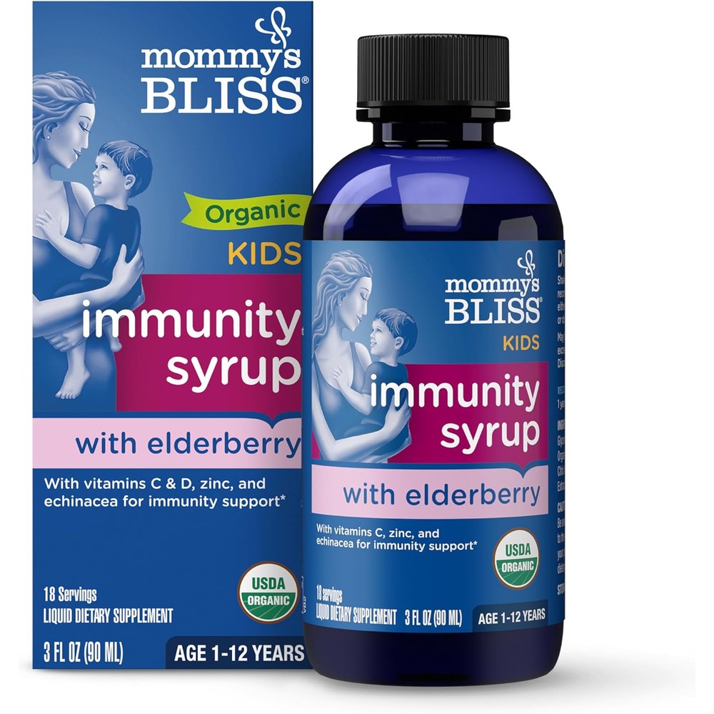 Mommy's Bliss Organic Elderberry Syrup 3oz bottle for kids and adults immunity boost