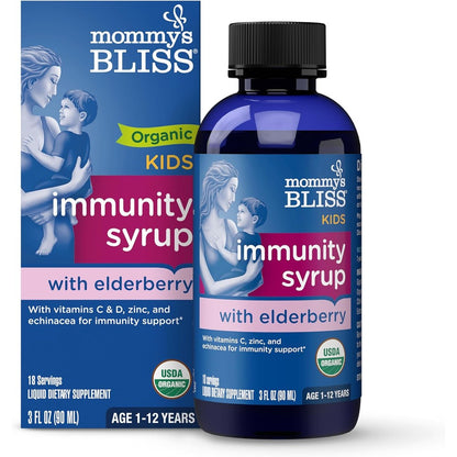 Mommy's Bliss Organic Elderberry Syrup 3oz bottle for kids and adults immunity boost