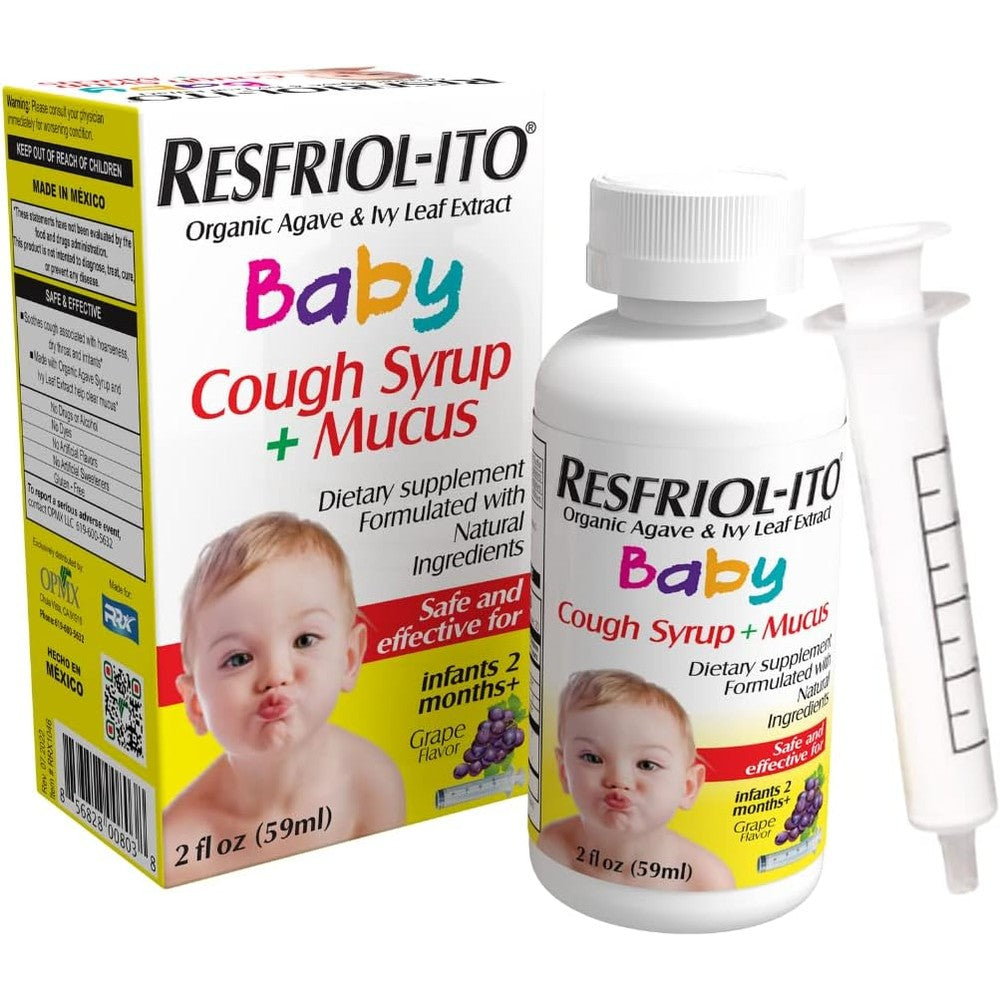 Resfriol-Ito Baby Cough Syrup plus Mucus front packaging view for authentic infant wellness.
