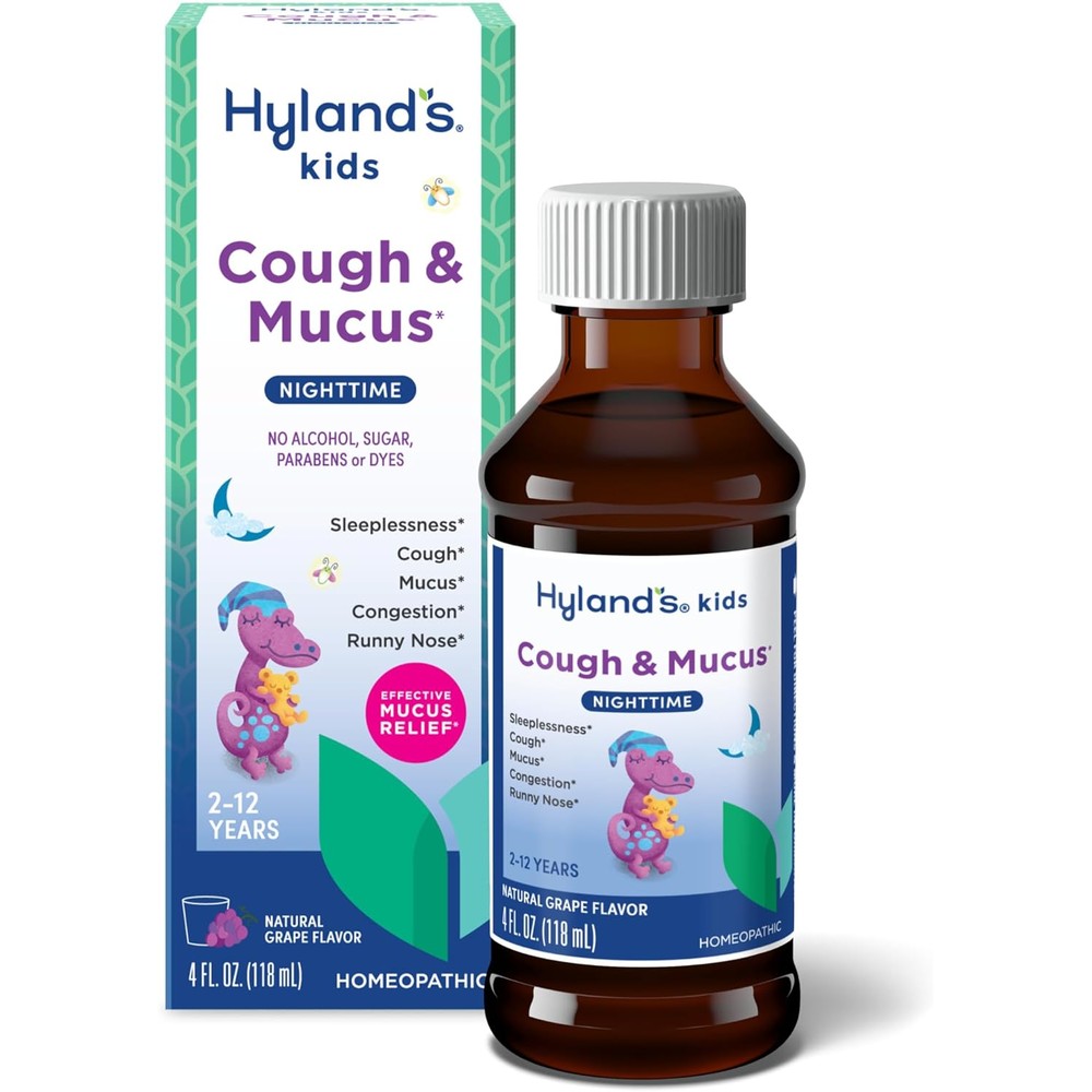 Hyland's Kids Nighttime Cough Syrup and Mucus Relief front view bottle