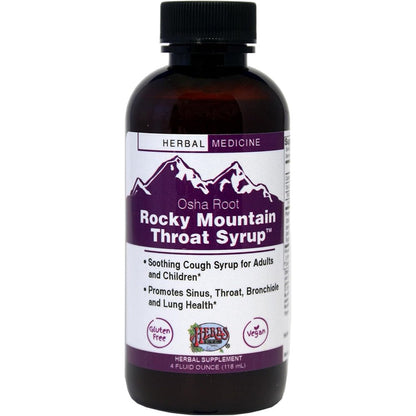 Herbs Etc. Rocky Mountain Throat Syrup four fluid ounce front bottle view for respiratory health