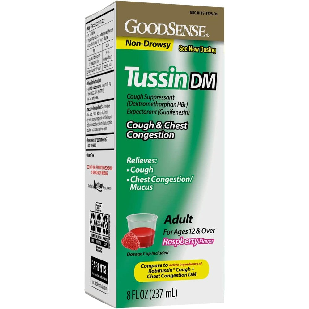 GoodSense Tussin Cough Syrup DM front view bottle for chest congestion relief