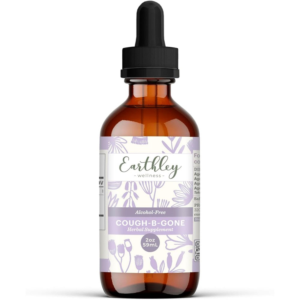 Earthley Wellness Cough-B-Gone liquid herbal tincture front view for family respiratory support