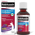 Robitussin Children's Cough and Chest Congestion DM grape flavor liquid medicine front packaging view