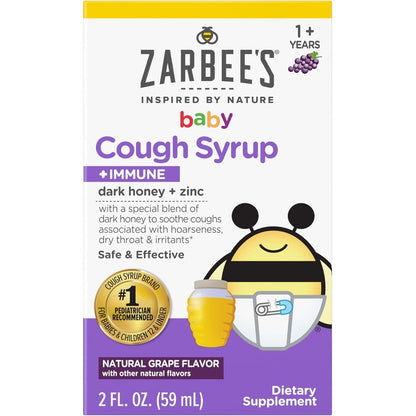 Zarbee's Baby Honey Cough Syrup And Immune Support front view bottle for infant care