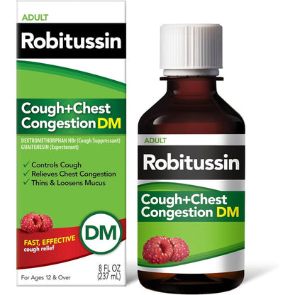 Robitussin Cough and Chest Congestion DM eight fluid ounce bottle front view