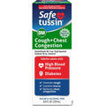 Safetussin DM Cough And Chest Congestion eight ounce bottle front view authentic USA imported expectorant syrup for chest congestion relief