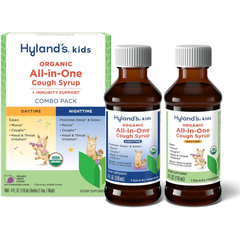 Hyland's Kids Organic All-in-One Grape Cough Syrup Day and Night combo pack front view