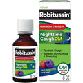 Robitussin Maximum Strength Nighttime Cough DM Max adult formula 8 fluid ounce bottle front view.