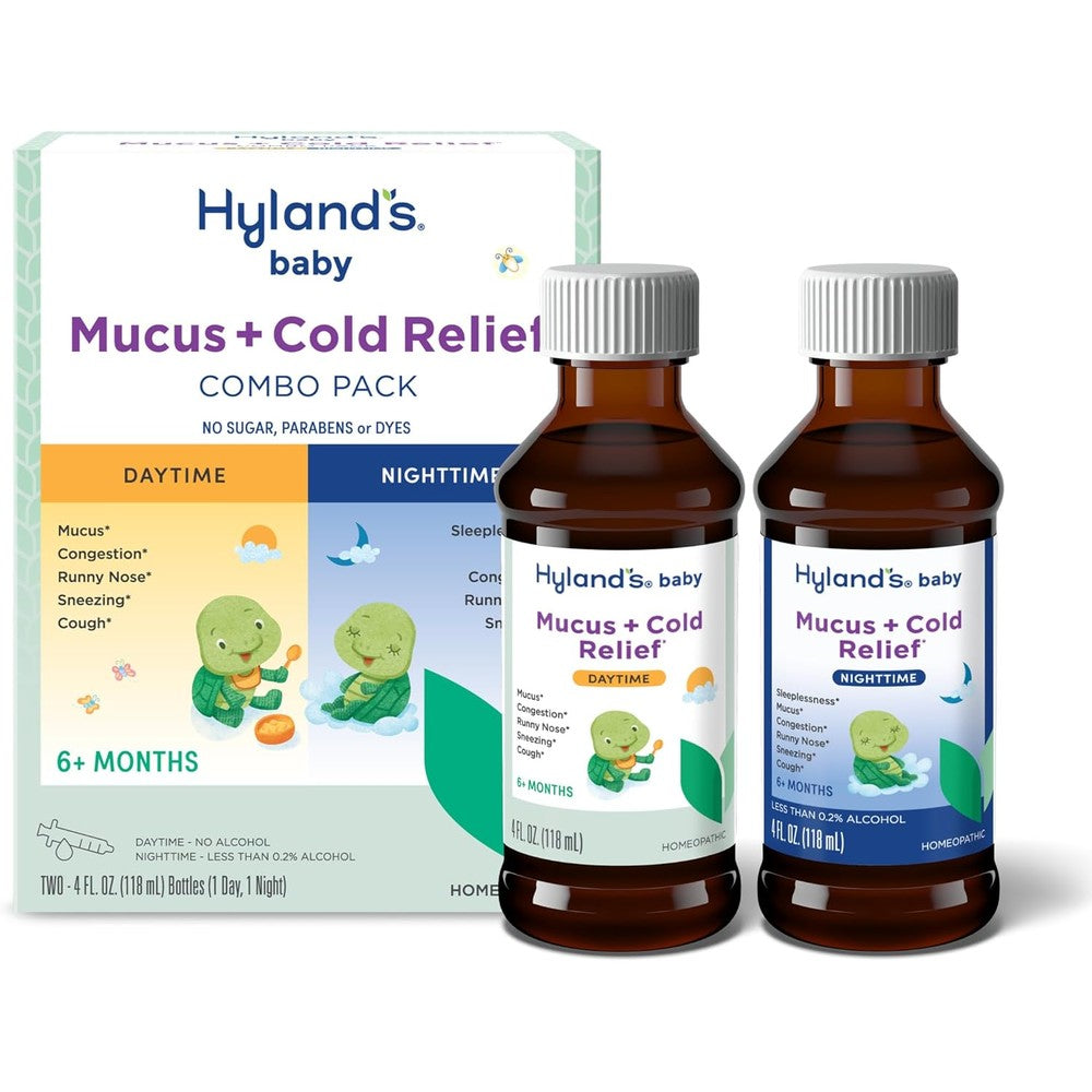 Hyland's Baby Mucus and Cold Relief Day and Night Value Pack front packaging showing two bottles