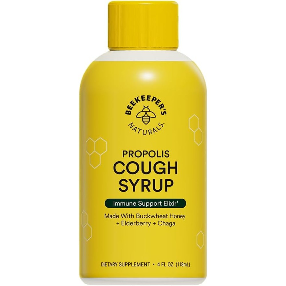 Beekeeper's Naturals Propolis Honey Daytime Cough Syrup for Adults four ounce bottle front view