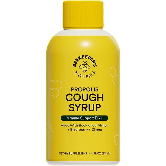 Beekeeper's Naturals Propolis Honey Daytime Cough Syrup for Adults four ounce bottle front view