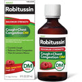 Robitussin Adult Maximum Strength Cough and Chest Congestion DM Max liquid bottle front view for severe cold relief.