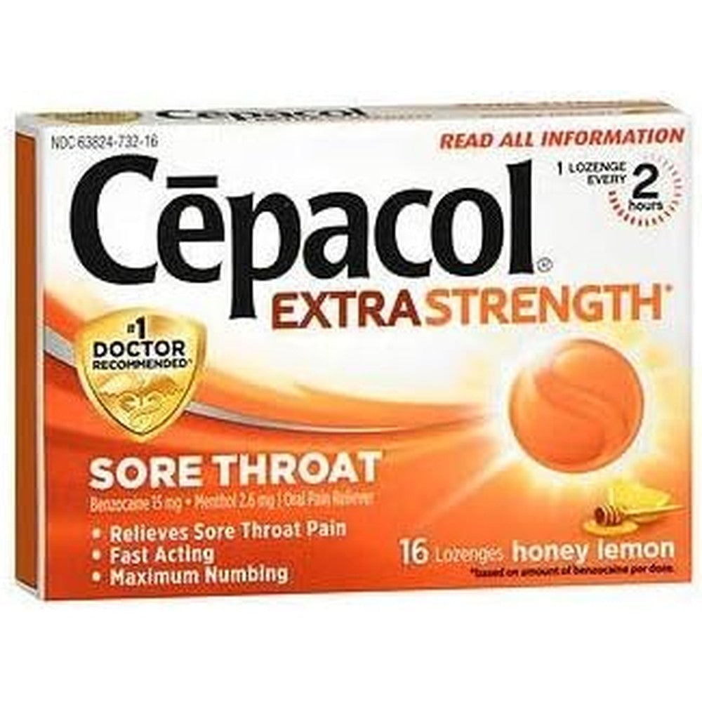 Cepacol Maximum Strength Throat Pain Relief Lozenges Honey Lemon 4 pack front view