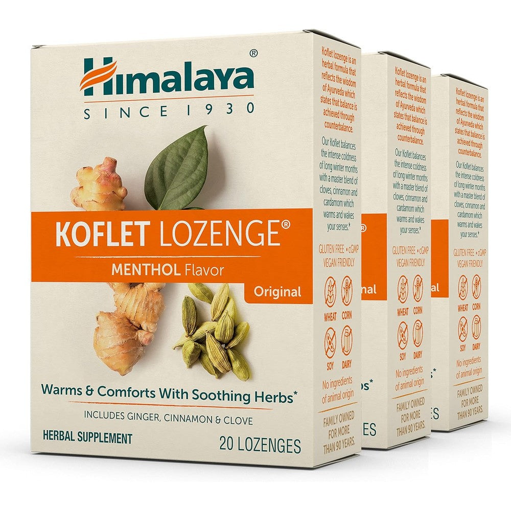 Himalaya Koflet Lozenges 3 pack packaging front view for natural herbal cough relief.