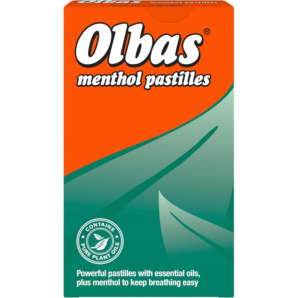 Olbas Menthol Pastilles 45g front view packaging for cold and congestion relief