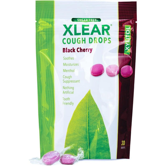 Xlear Xylitol Sugar-Free Black Cherry Cough Drops front packaging