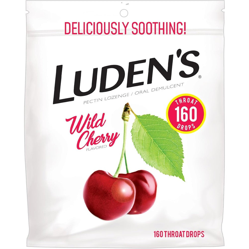 Luden's Wild Cherry Sore Throat Drops 160 count front view