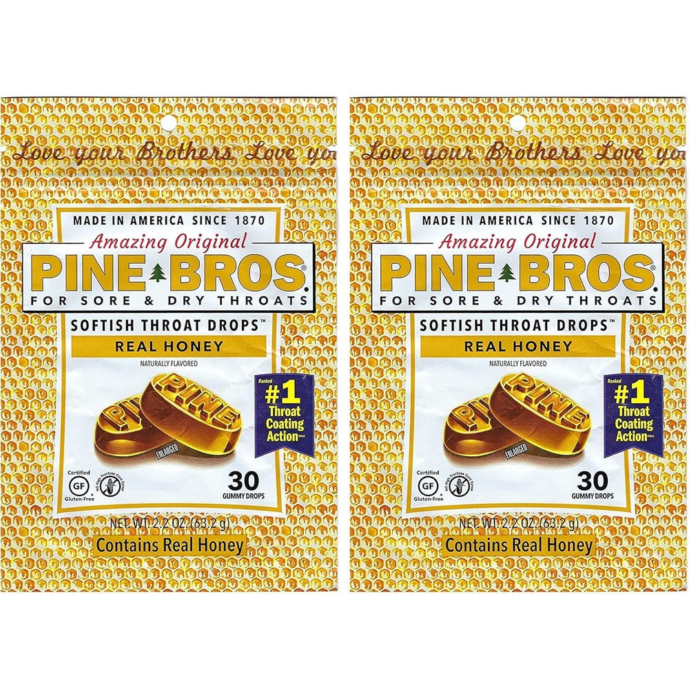 Pine Bros Softish Throat Drops real honey flavor two pack front view