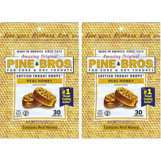 Pine Bros Softish Throat Drops real honey flavor two pack front view