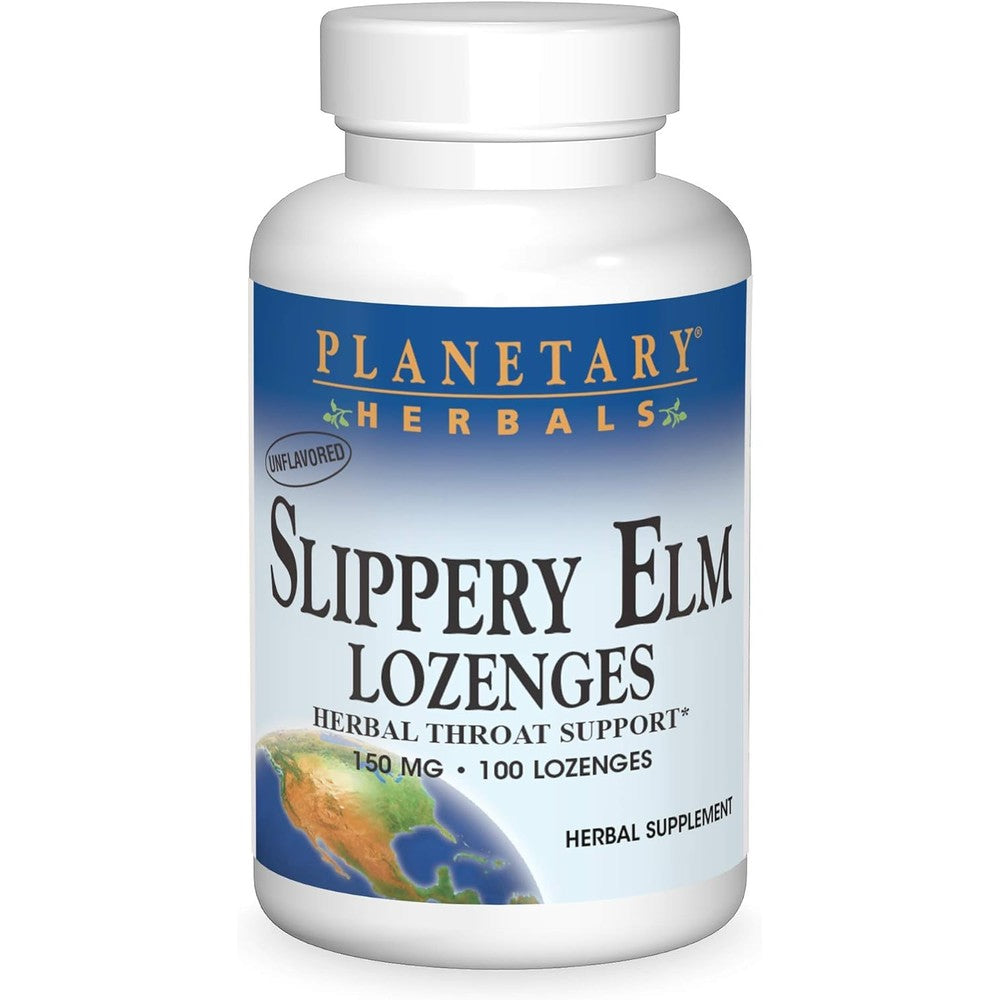 Planetary Herbals Slippery Elm Lozenges 100 count front view packaging for throat support