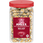 Halls Cough and Throat Relief Cherry Cough Drops front view of bulk jar