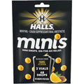Halls Minis Honey Lemon Sugar Free Cough Drops front view packaging