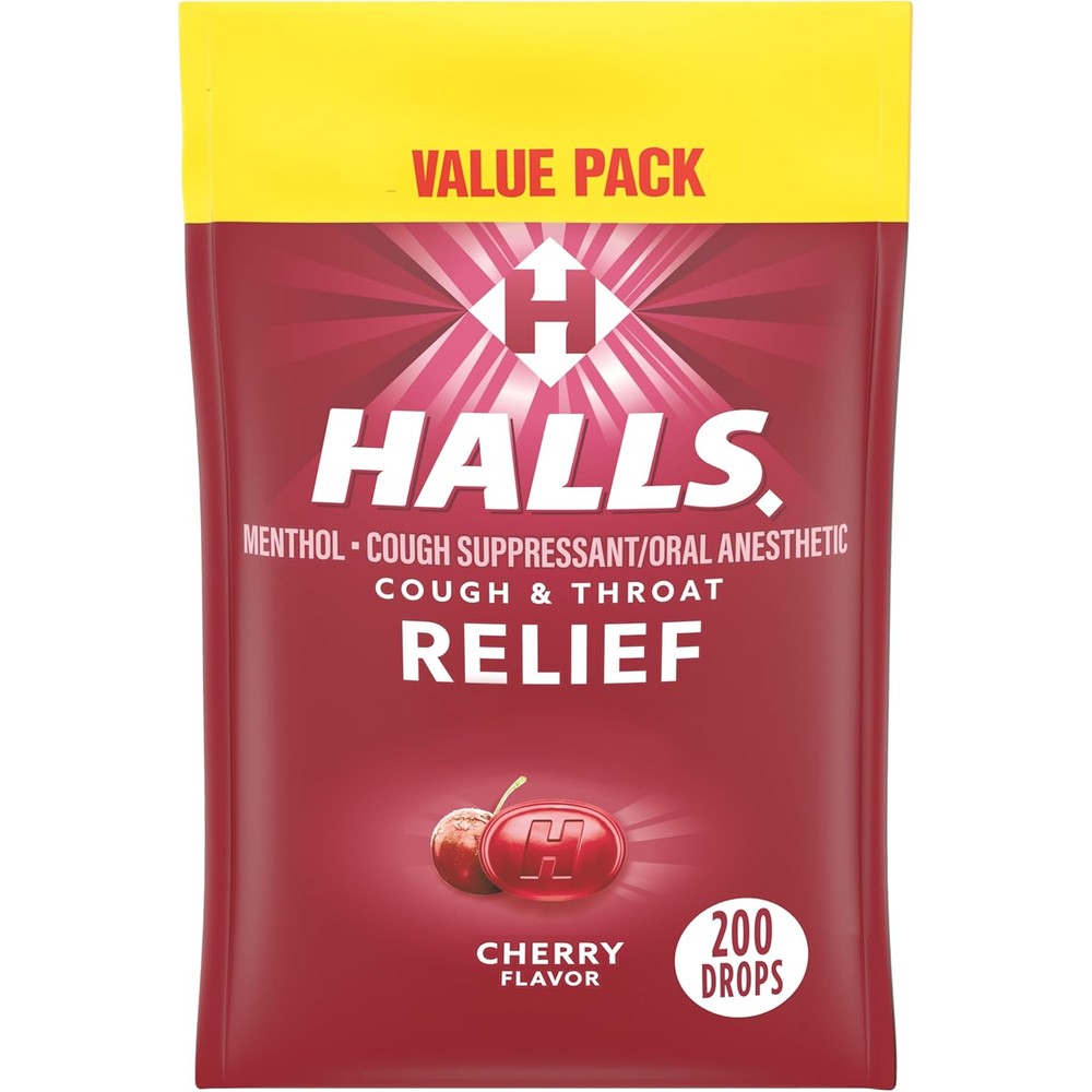 HALLS Relief Cherry Cough Drops front packaging value pack