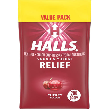 HALLS Relief Cherry Cough Drops front packaging value pack