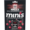 HALLS Minis Cherry Flavor Sugar Free Cough Drops front view pouch pack for portable throat relief
