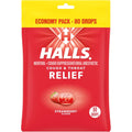 HALLS Relief Strawberry Cough Drops economy pack front view for cough suppressant relief