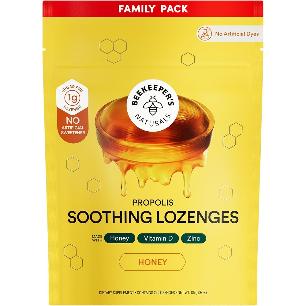 Beekeeper's Naturals Soothing Honey Cough Drops front view packaging