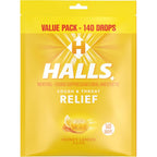 Halls Relief Honey Lemon Cough Drops 140 count value pack front view