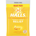 HALLS Relief Honey Lemon Sugar Free Cough Drops front packaging value pack