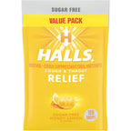 HALLS Relief Honey Lemon Sugar Free Cough Drops front packaging value pack